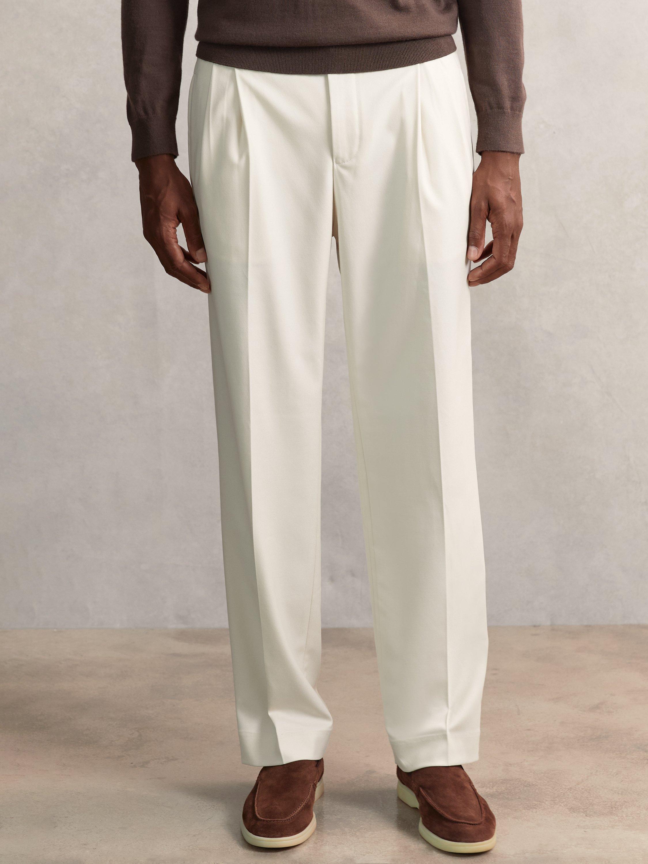 Product image 4 of 5, which shows Reiss Arden Straight Fit Lightweight Trousers, Ecru, 28R