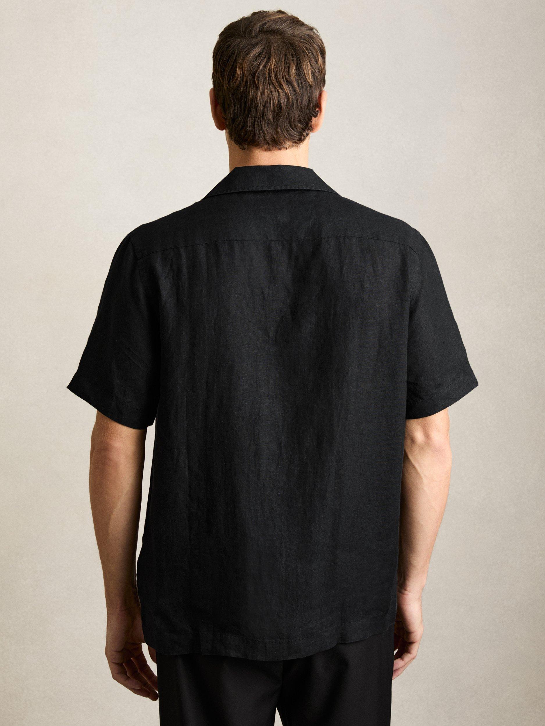Product image 2 of 5, which shows Reiss Beldi Button Down Short Sleeve Linen Shirt, Black, XS