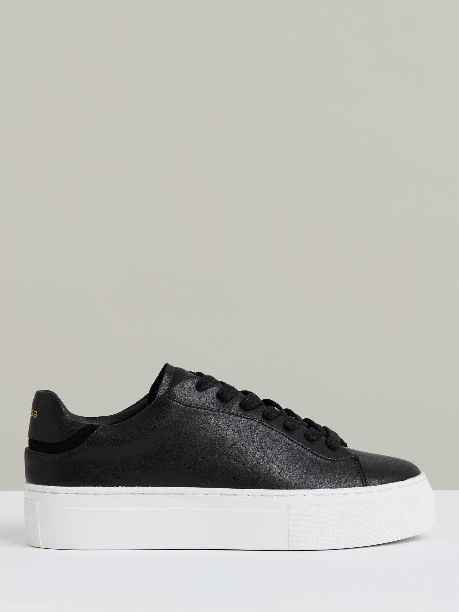 Product image 1 of 5, which shows Reiss Francesca Leather Low-Top Trainers, Black, 3