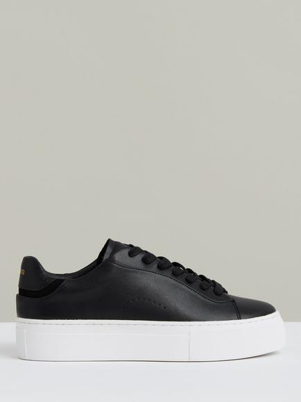 Reiss Francesca Leather Low-Top Trainers, Black