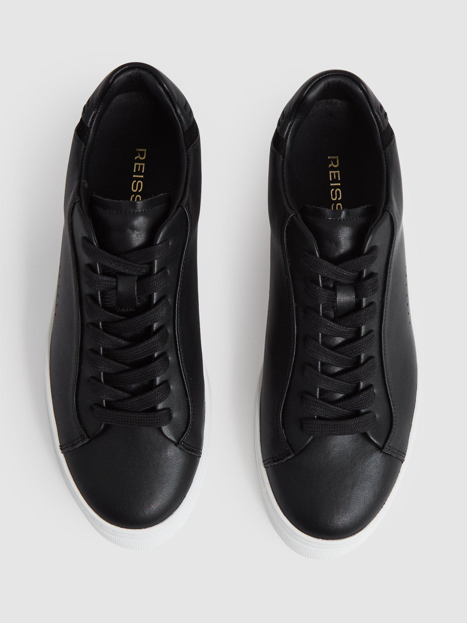 Product image 4 of 5, which shows Reiss Francesca Leather Low-Top Trainers, Black, 3