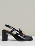Reiss Laura Patent Leather Sling Back Heeled Loafers, Black