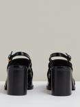 Reiss Laura Patent Leather Sling Back Heeled Loafers, Black