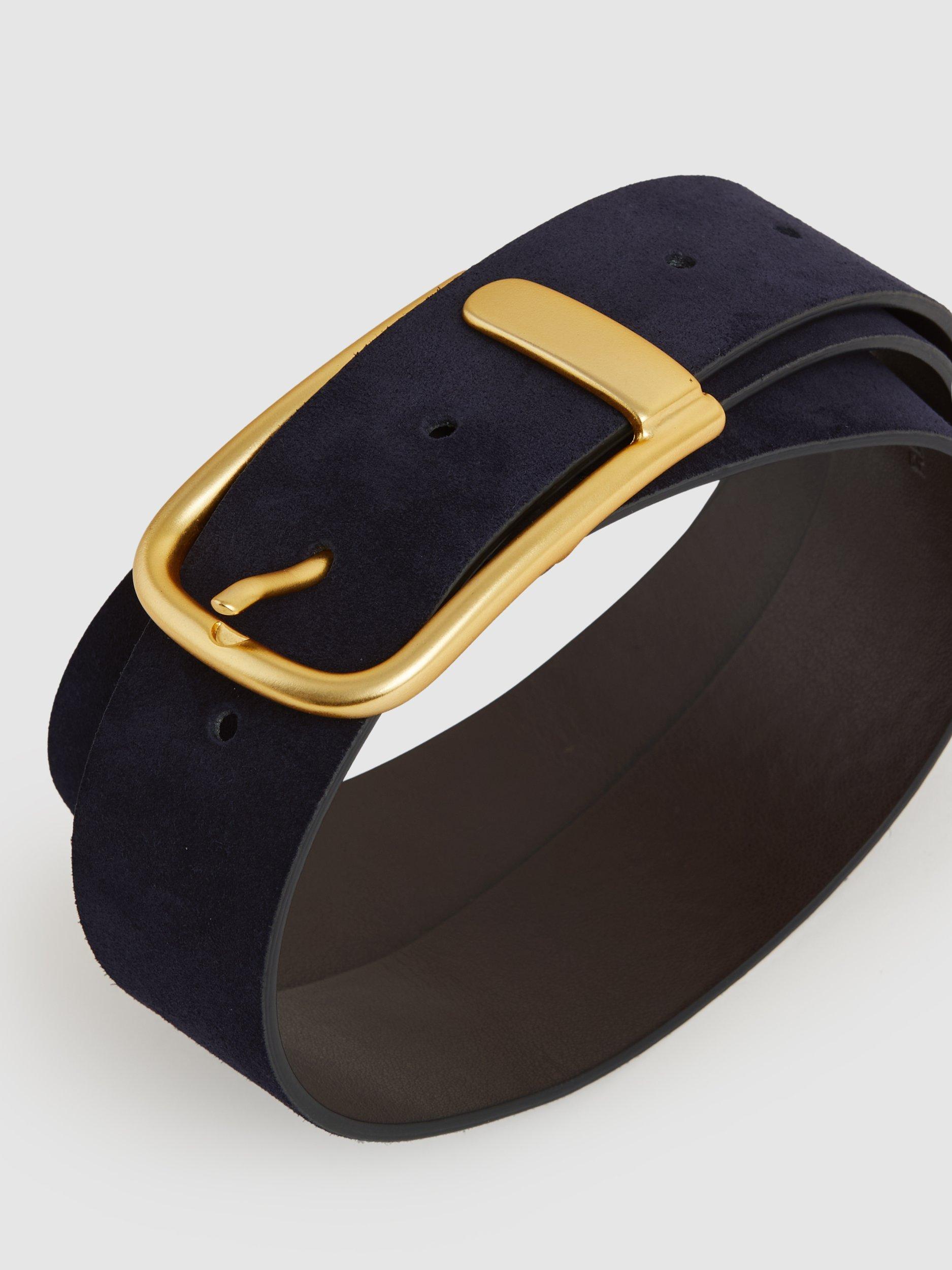 Product image 2 of 5, which shows Reiss Iyla Leather Belt, Navy, XS