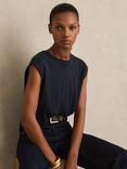 Reiss Mara Sleeveless Pure Linen T-Shirt, Navy