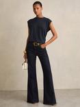 Reiss Mara Sleeveless Pure Linen T-Shirt, Navy