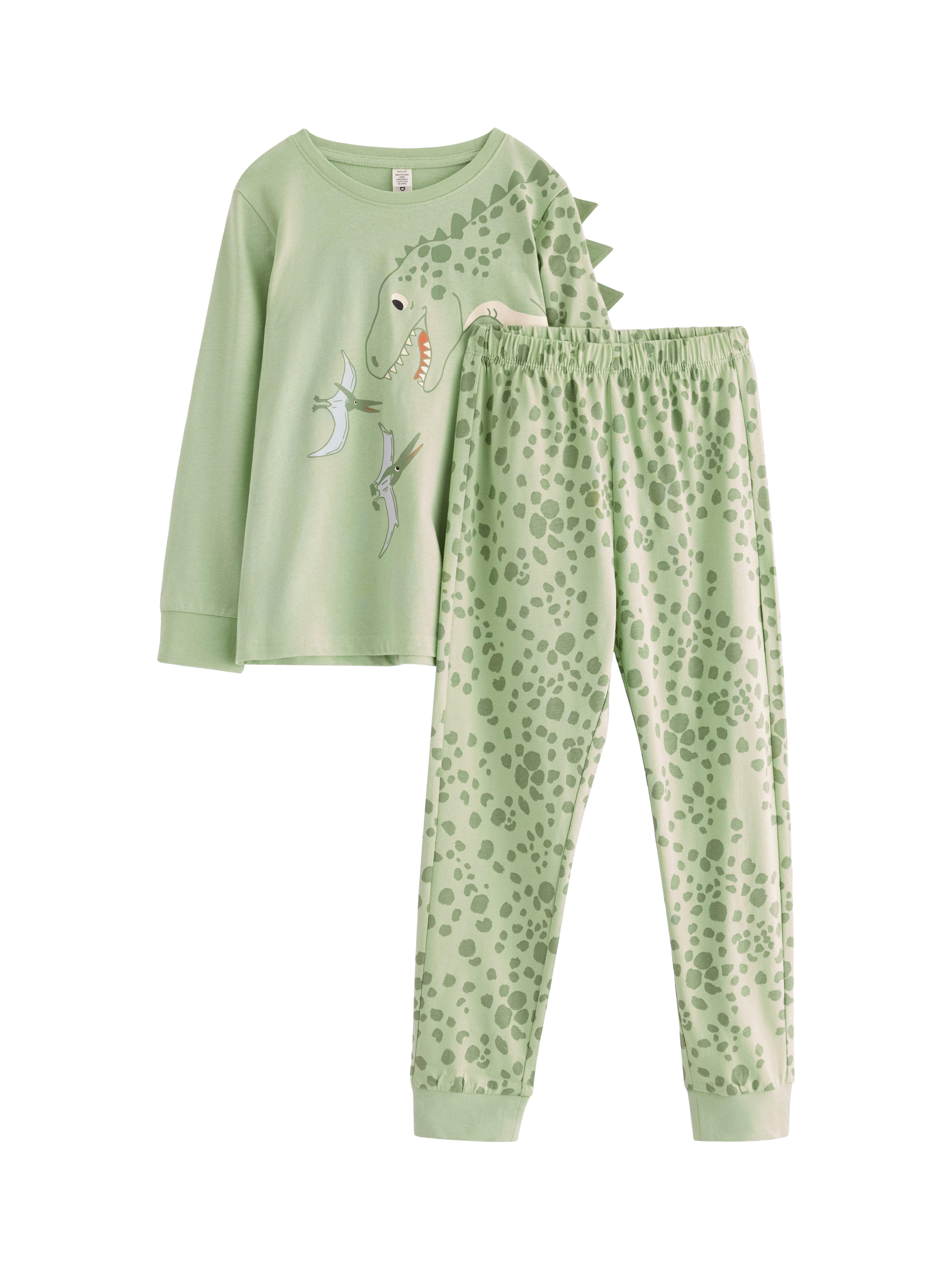 Product image 1 of 3, which shows Brand Thread Baby Cotton Dinosaur Pyjama Set, Light Dusty Green, 18-24 months