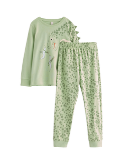 Brand Thread Baby Cotton Dinosaur Pyjama Set, Light Dusty Green, Light Dusty Green