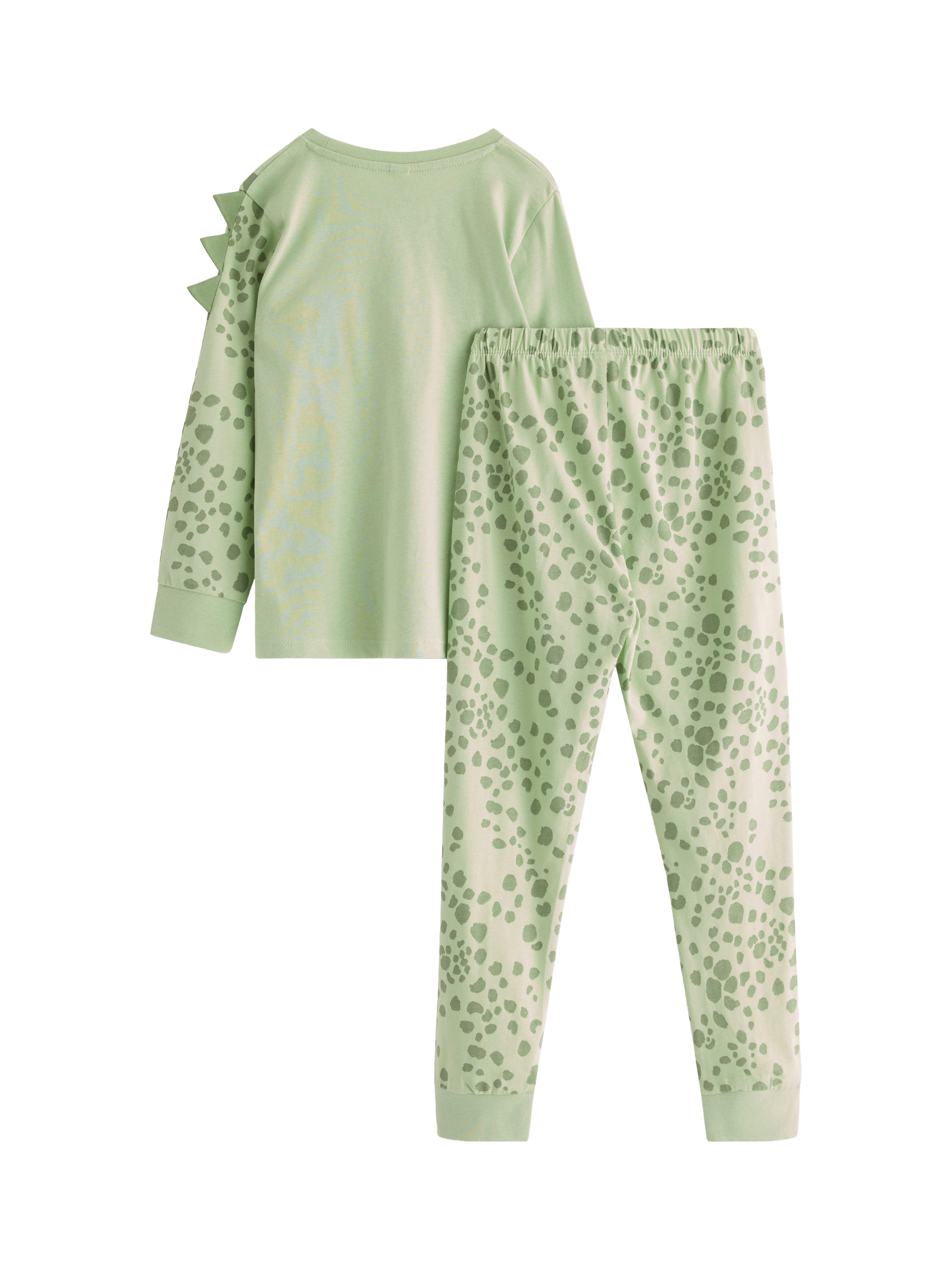 Product image 2 of 3, which shows Brand Thread Baby Cotton Dinosaur Pyjama Set, Light Dusty Green, 18-24 months