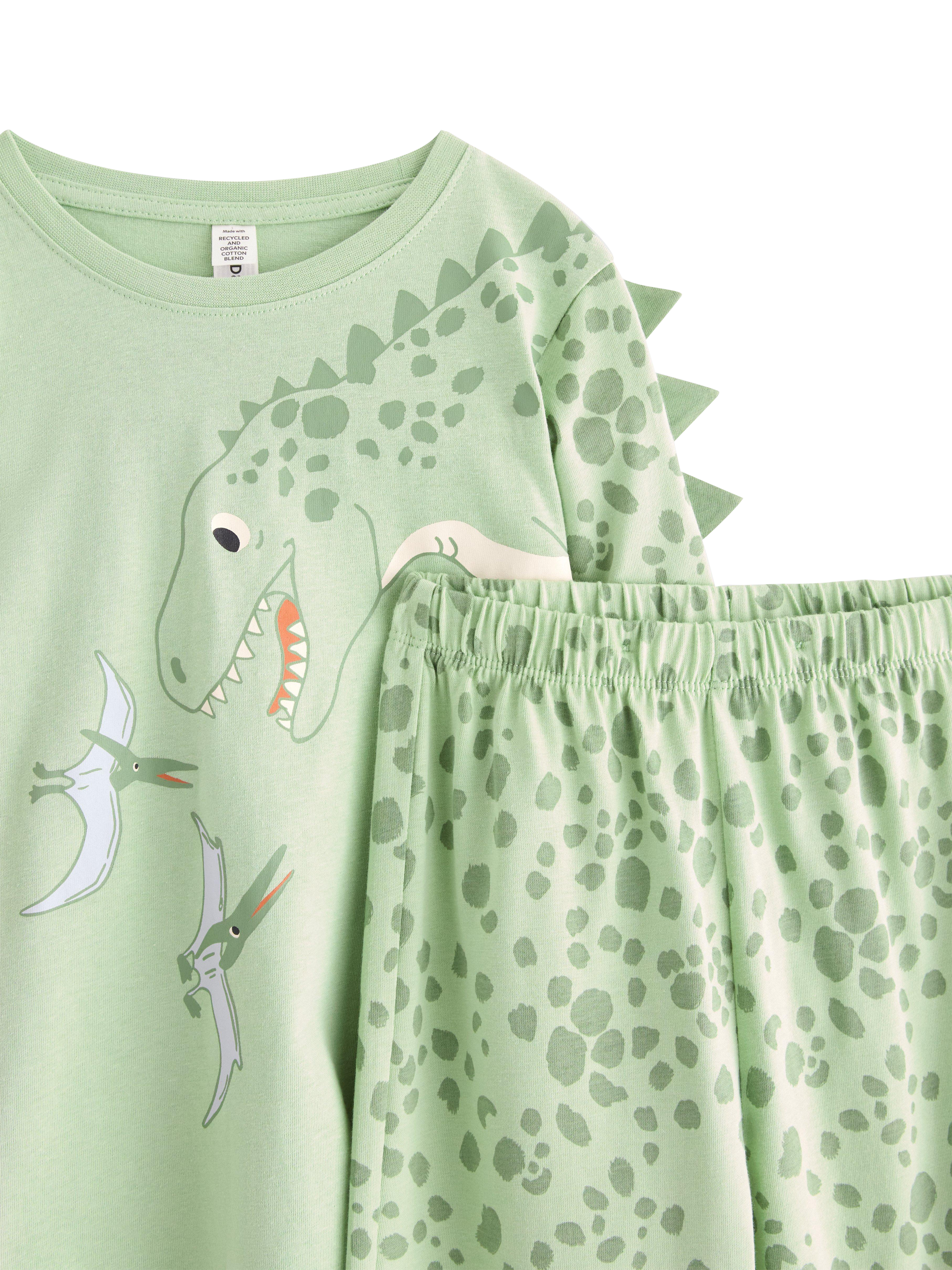 Product image 3 of 3, which shows Brand Thread Baby Cotton Dinosaur Pyjama Set, Light Dusty Green, 18-24 months