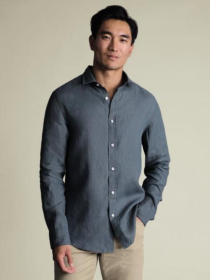 Charles Tyrwhitt Linen Slim Fit Shirt, Airforce Blue