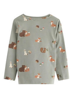 Lindex Kids' Cotton Blend Long Sleeve Animal Print Top - view 2, Light Dusty Green