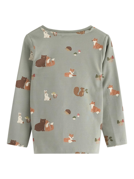 Lindex Kids' Cotton Blend Long Sleeve Animal Print Top - view 2, Light Dusty Green