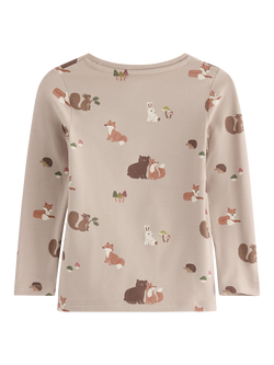 Lindex Kids' Cotton Blend Long Sleeve Animal Print Top - view 2, Dusty Beige