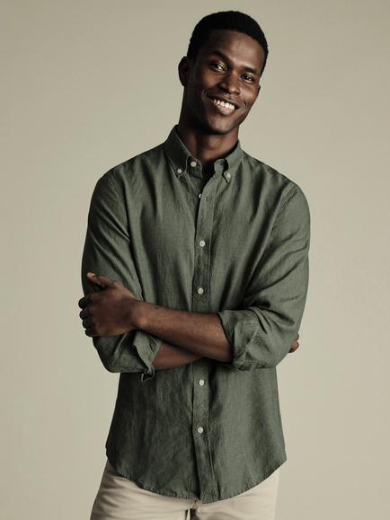 Charles Tyrwhitt Slim Fit Pure Linen Shirt, Olive Green