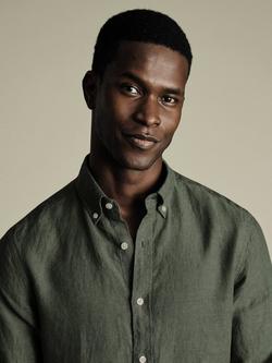 Charles Tyrwhitt Slim Fit Pure Linen Shirt - view 2, Olive Green