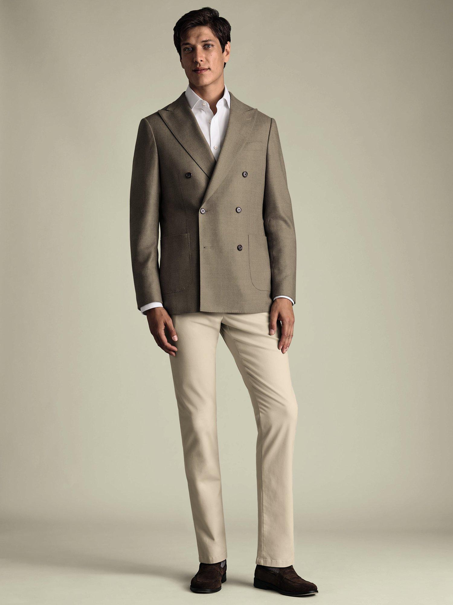 Product image 3 of 6, which shows Charles Tyrwhitt Wool Blend Slim Fit Double Breasted Blazer, Tan, S