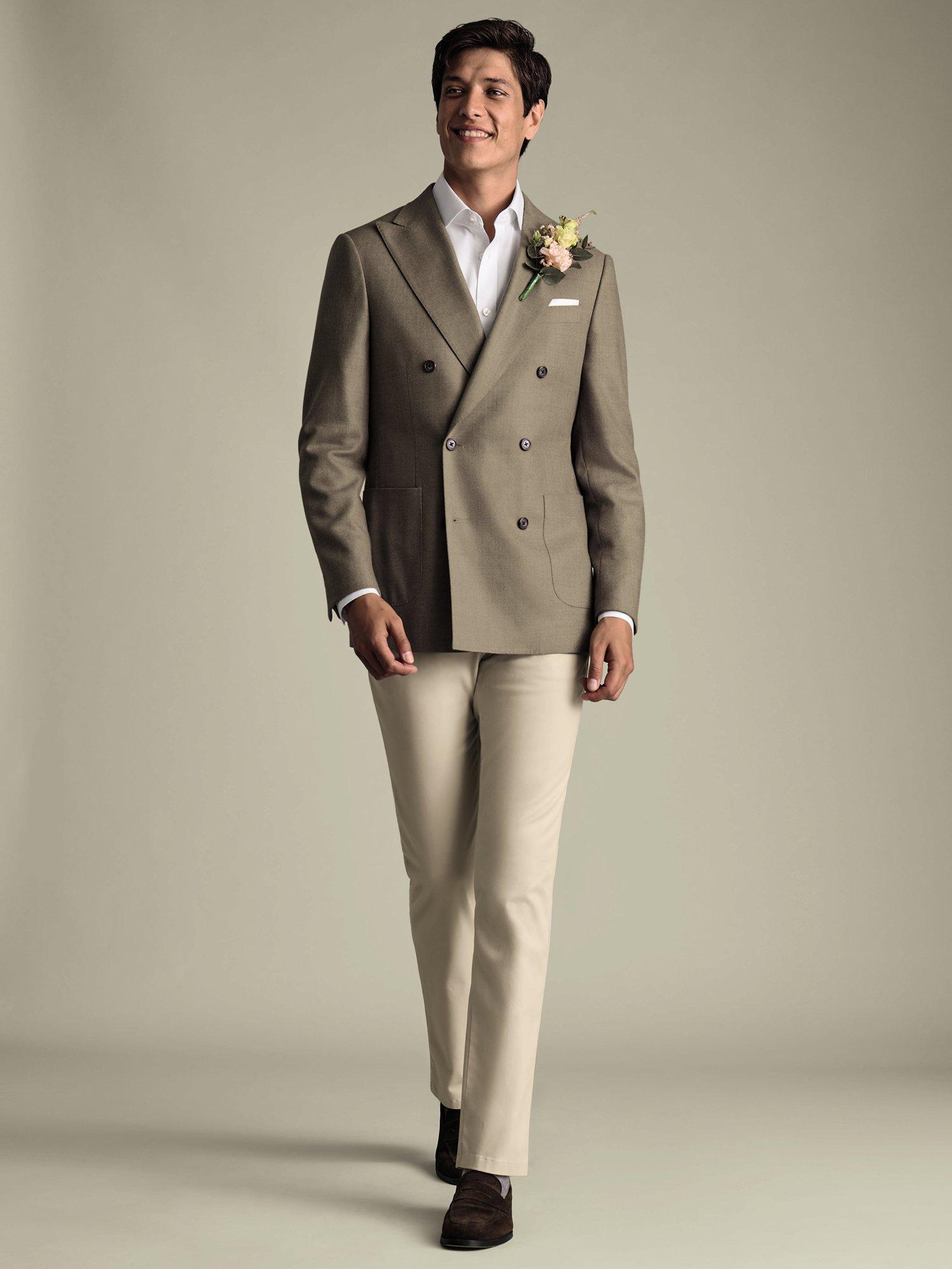 Product image 6 of 6, which shows Charles Tyrwhitt Wool Blend Slim Fit Double Breasted Blazer, Tan, S