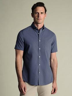 Charles Tyrwhitt Printed Short Sleeve Cotton Shirt, Denim Blue