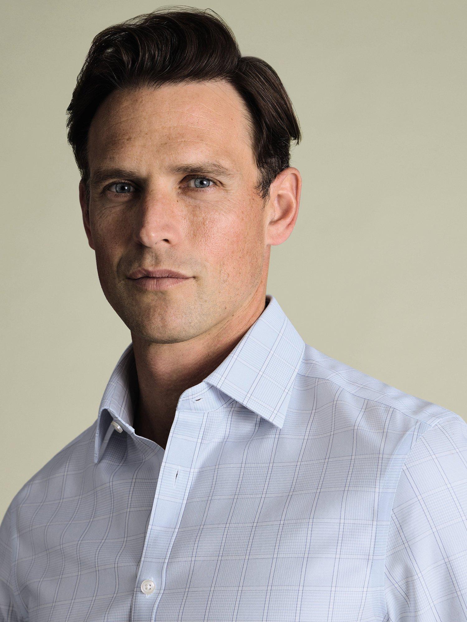 Product image 2 of 7, which shows Charles Tyrwhitt Check Cotton Shirt, Light Blue, 14.5