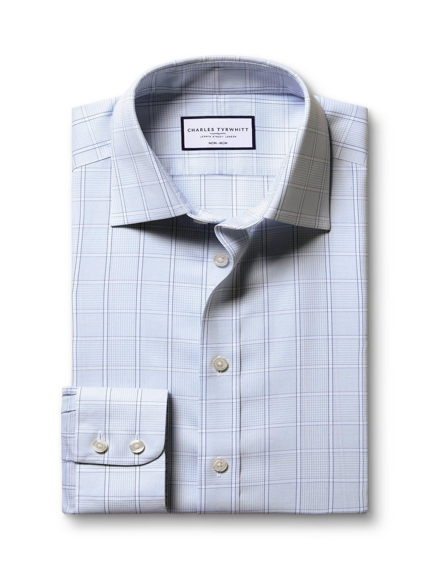 Product image 4 of 7, which shows Charles Tyrwhitt Check Cotton Shirt, Light Blue, 14.5