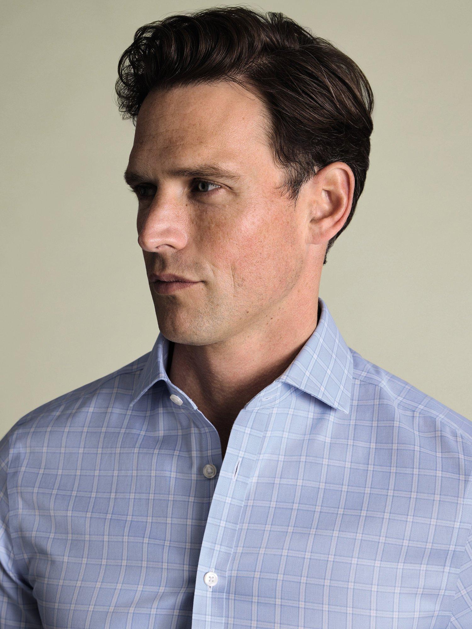 Product image 2 of 7, which shows Charles Tyrwhitt Check Cotton Shirt, Sky Blue, 14.5