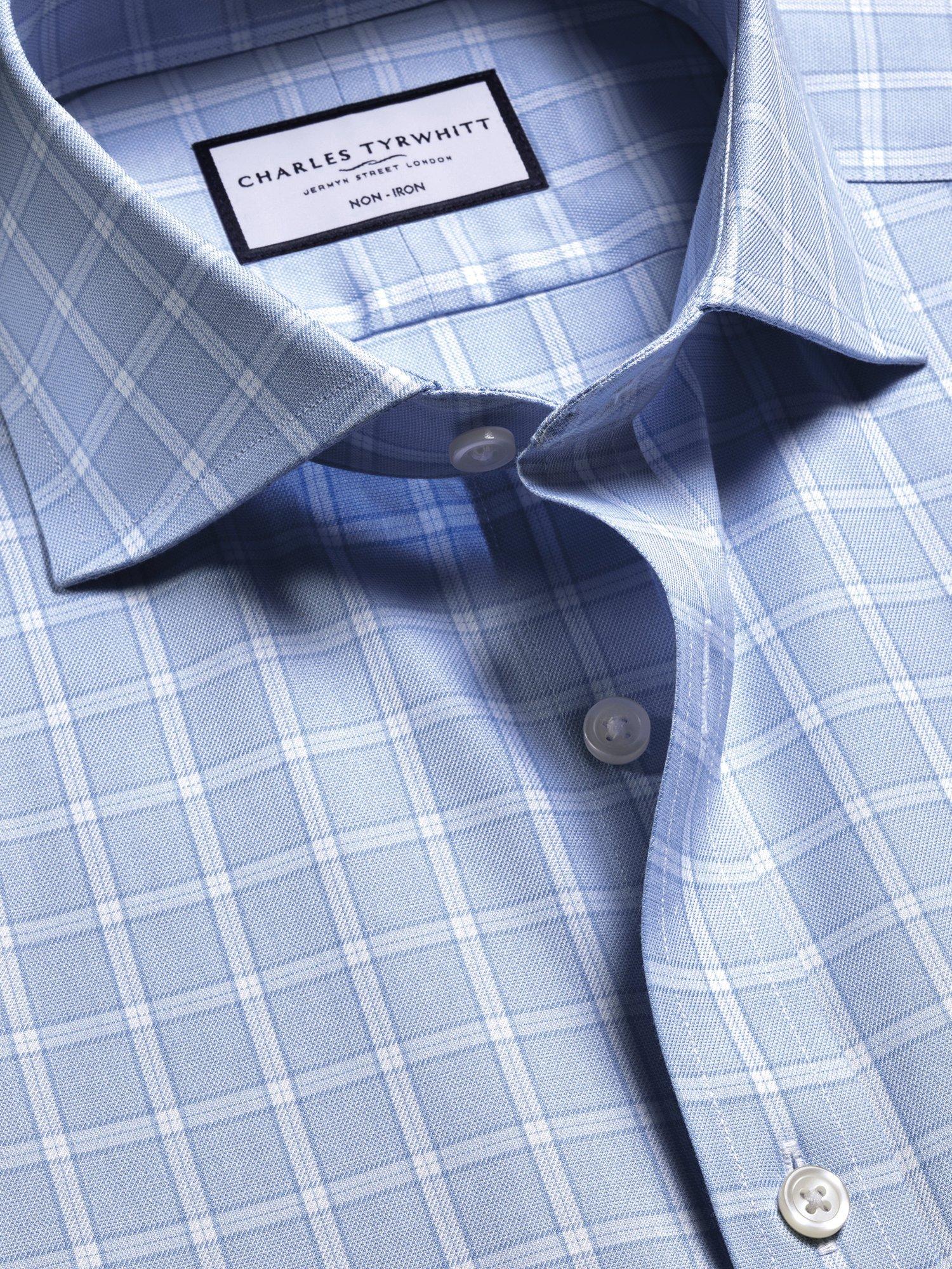 Product image 3 of 7, which shows Charles Tyrwhitt Check Cotton Shirt, Sky Blue, 14.5