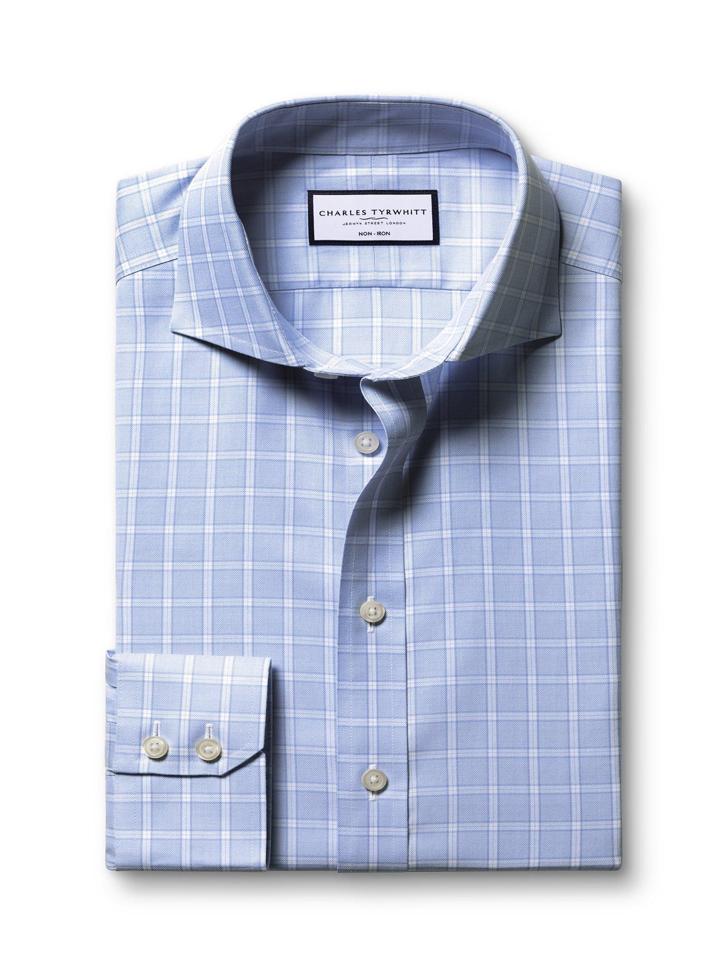 Product image 4 of 7, which shows Charles Tyrwhitt Check Cotton Shirt, Sky Blue, 14.5