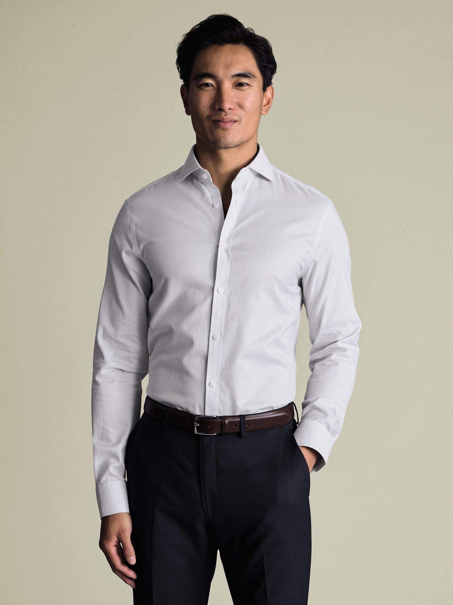 Product image 1 of 8, which shows Charles Tyrwhitt Stripe Cotton Shirt, Indigo Blue, 14.5