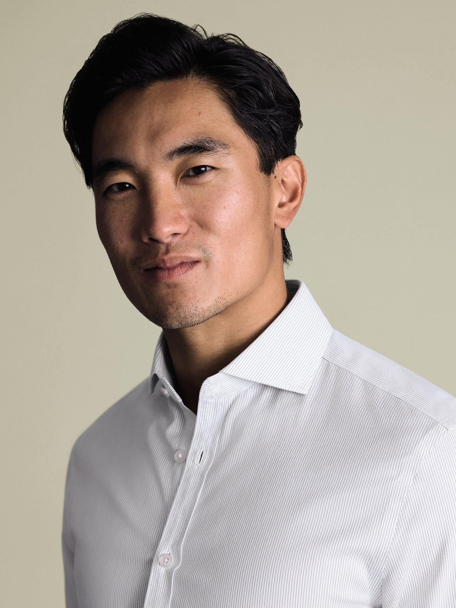 Product image 2 of 8, which shows Charles Tyrwhitt Stripe Cotton Shirt, Indigo Blue, 14.5