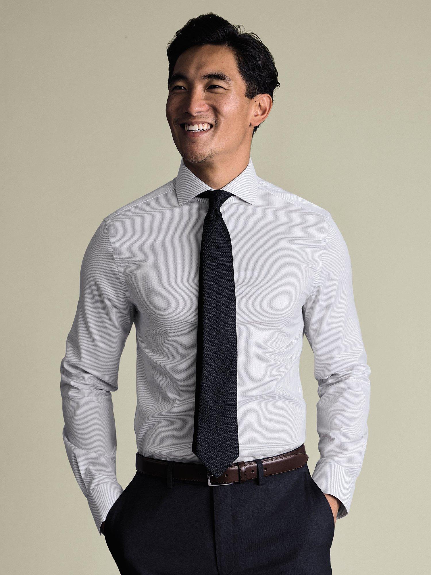 Product image 5 of 8, which shows Charles Tyrwhitt Stripe Cotton Shirt, Indigo Blue, 14.5