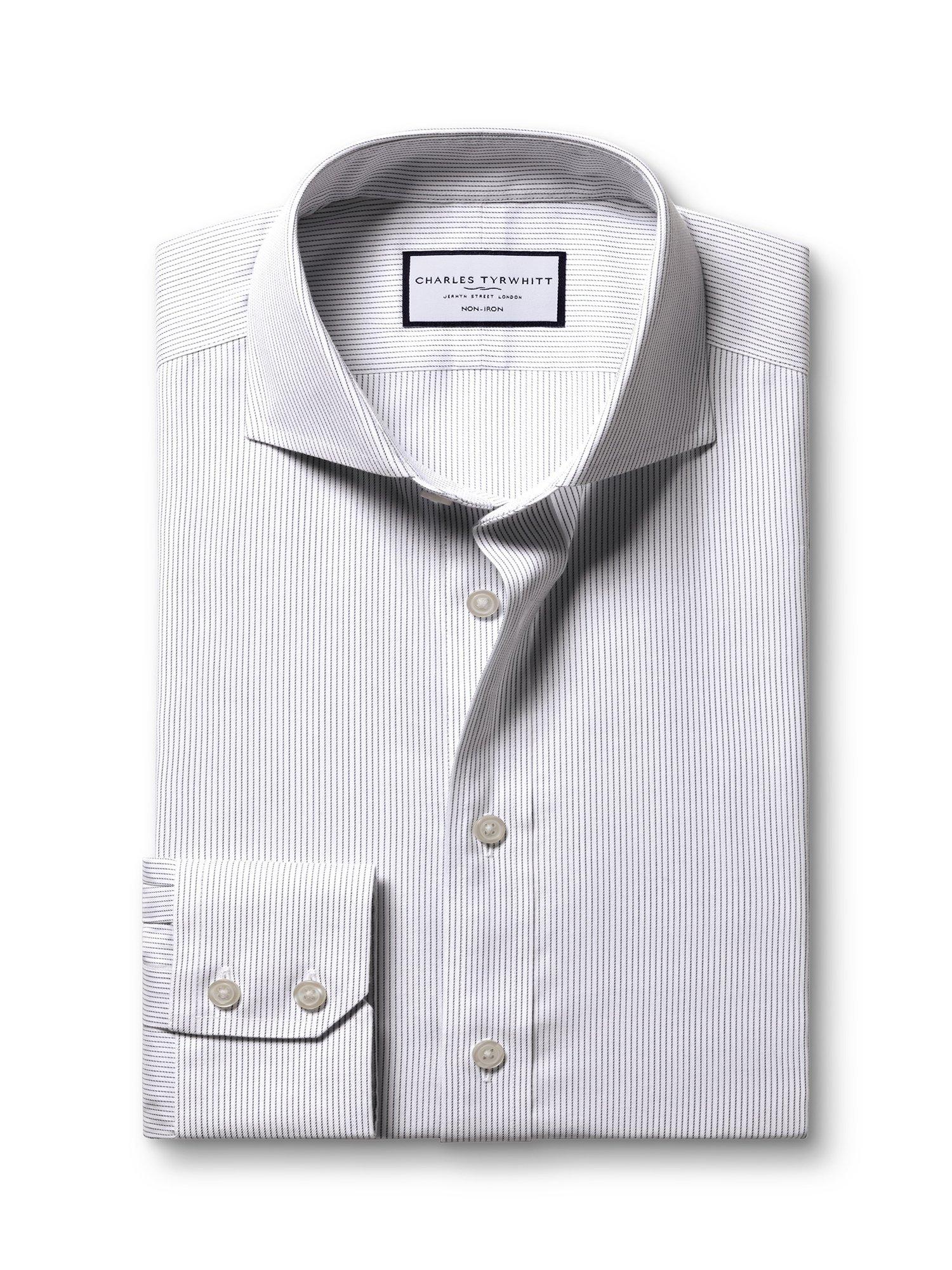 Product image 6 of 8, which shows Charles Tyrwhitt Stripe Cotton Shirt, Indigo Blue, 14.5