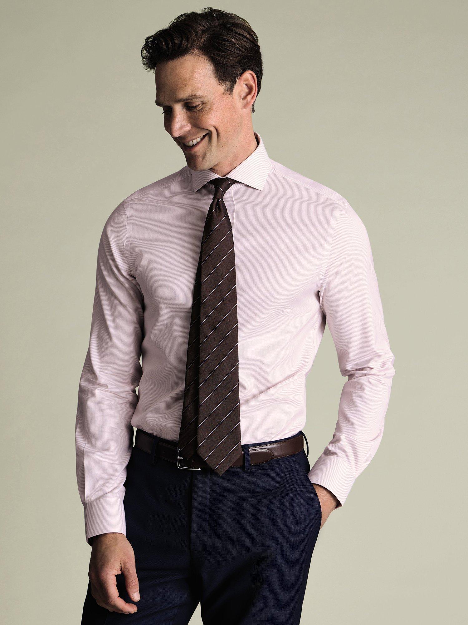 Product image 4 of 8, which shows Charles Tyrwhitt Stripe Cotton Shirt, Pink, 14.5 33