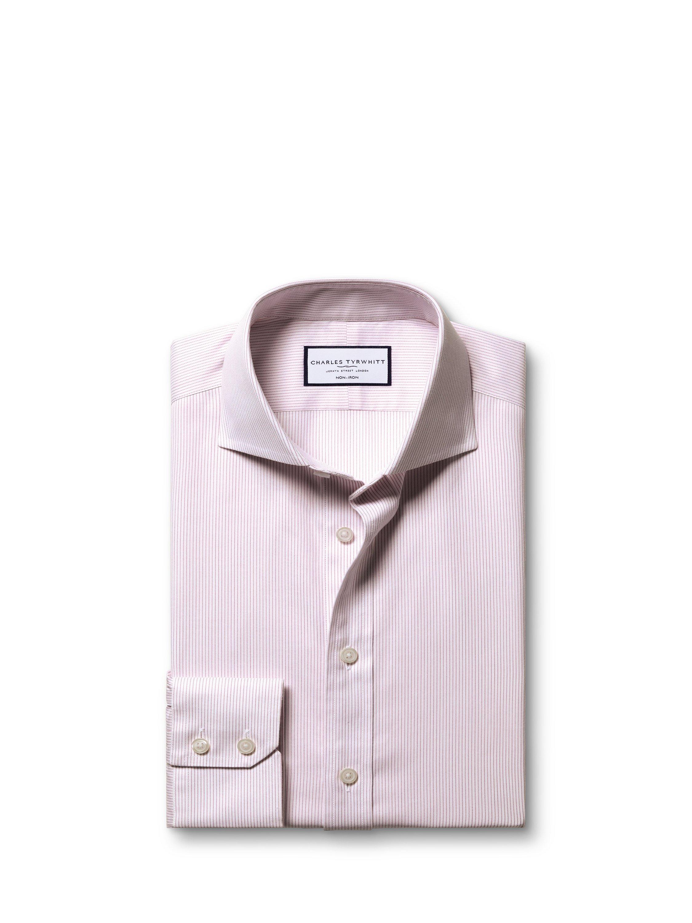 Product image 7 of 8, which shows Charles Tyrwhitt Stripe Cotton Shirt, Pink, 14.5 33