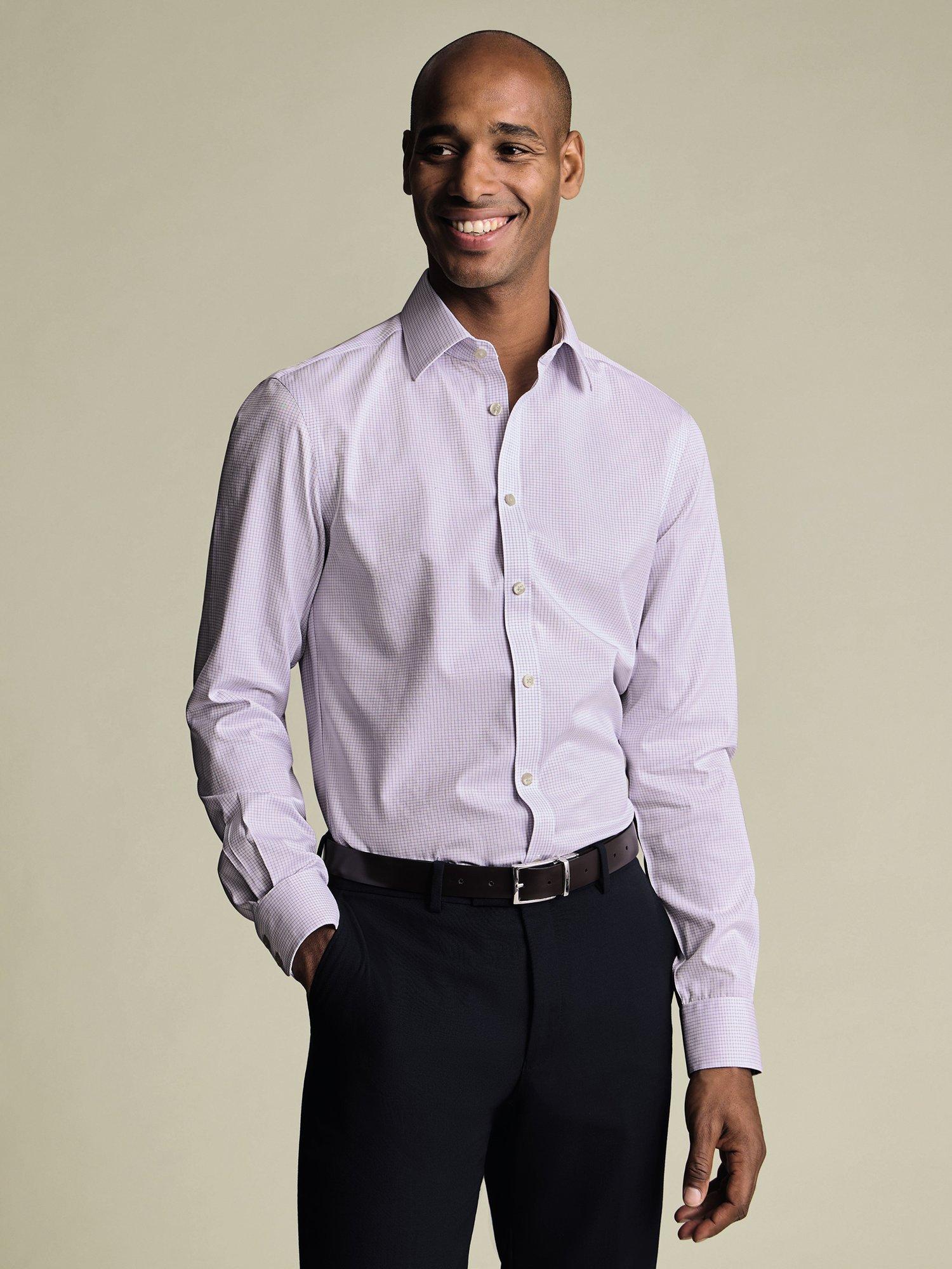 Product image 1 of 8, which shows Charles Tyrwhitt Check Cotton Shirt, Lilac Purple, 14.5