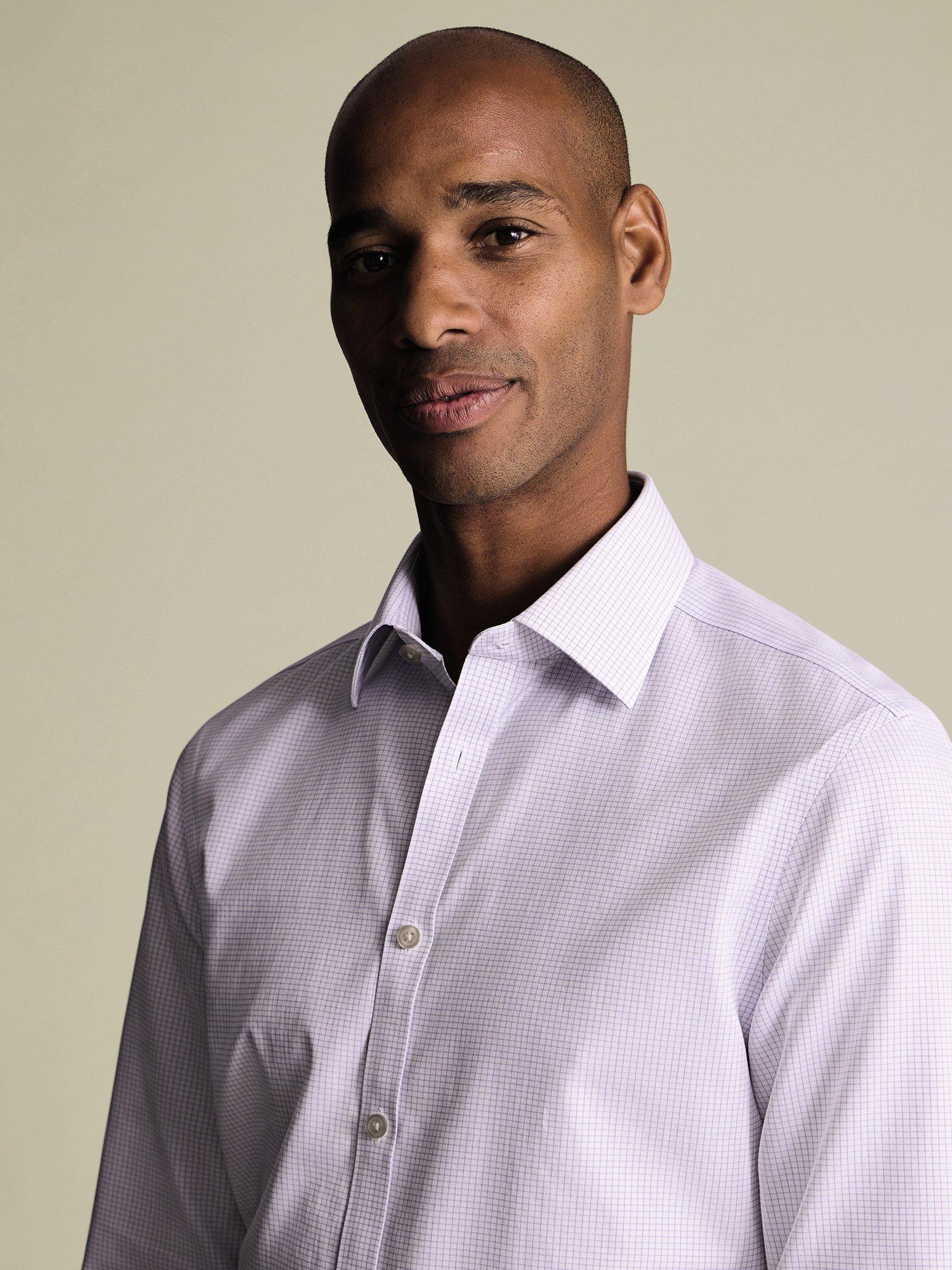 Product image 2 of 8, which shows Charles Tyrwhitt Check Cotton Shirt, Lilac Purple, 14.5