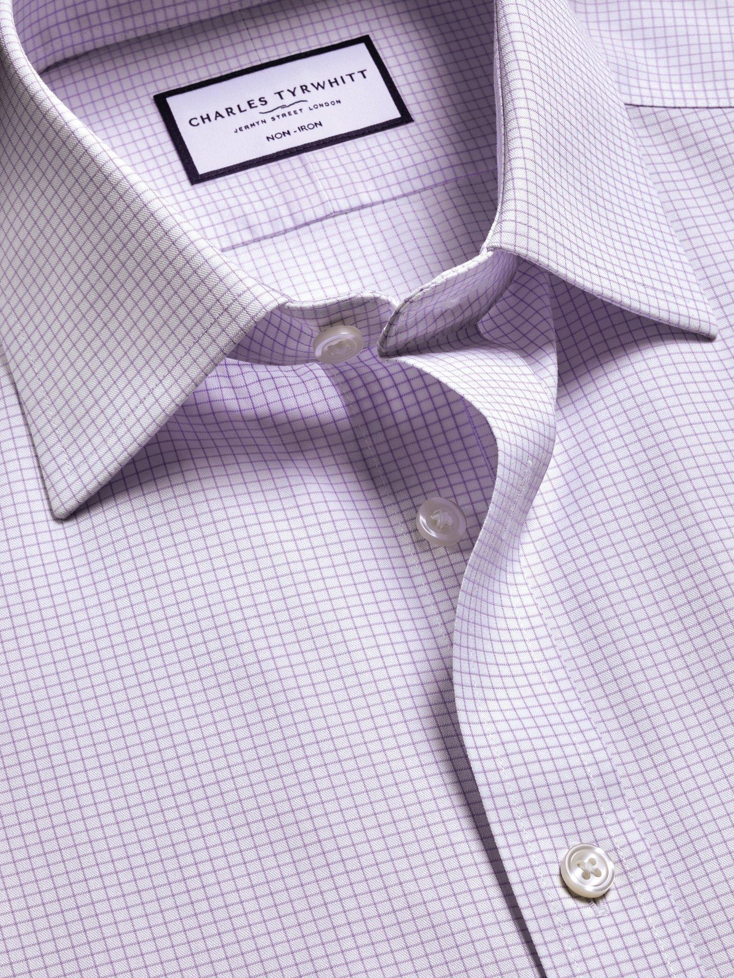 Product image 3 of 8, which shows Charles Tyrwhitt Check Cotton Shirt, Lilac Purple, 14.5
