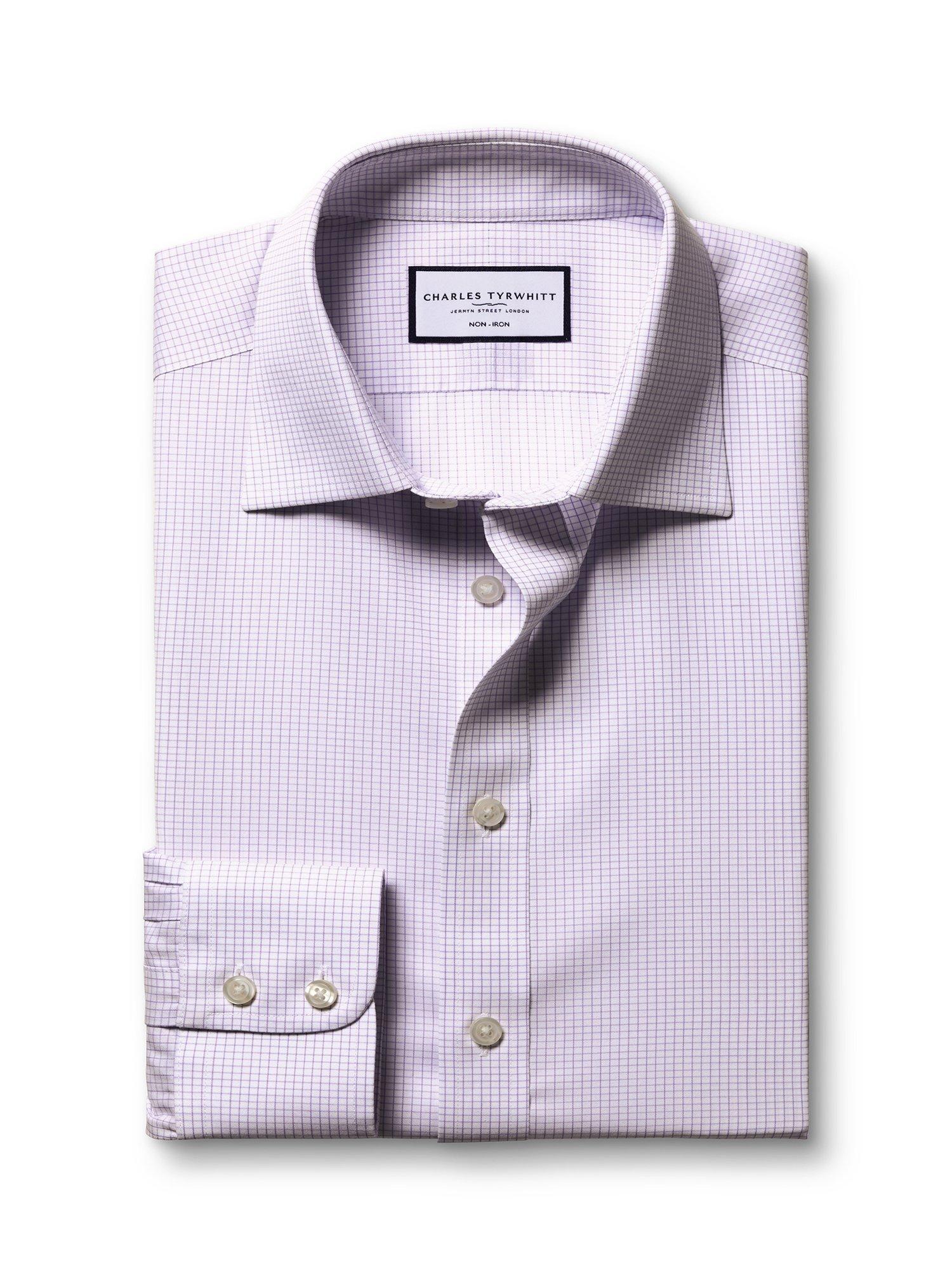 Product image 6 of 8, which shows Charles Tyrwhitt Check Cotton Shirt, Lilac Purple, 14.5