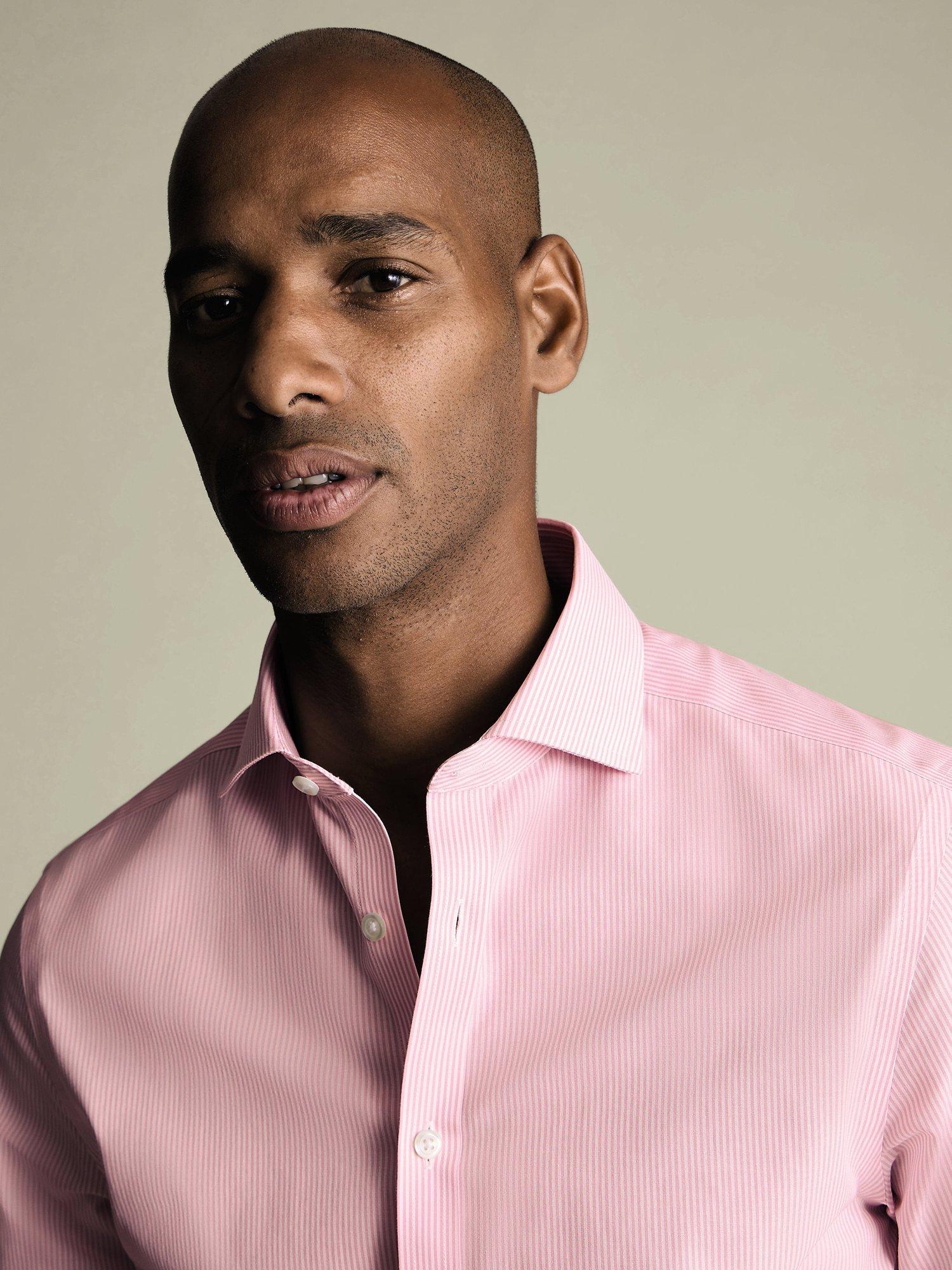 Product image 2 of 8, which shows Charles Tyrwhitt Stripe Cotton Shirt, Pink, 14.5