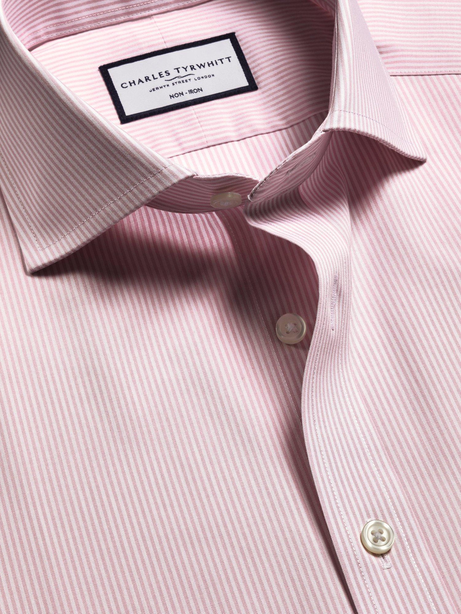 Product image 3 of 8, which shows Charles Tyrwhitt Stripe Cotton Shirt, Pink, 14.5