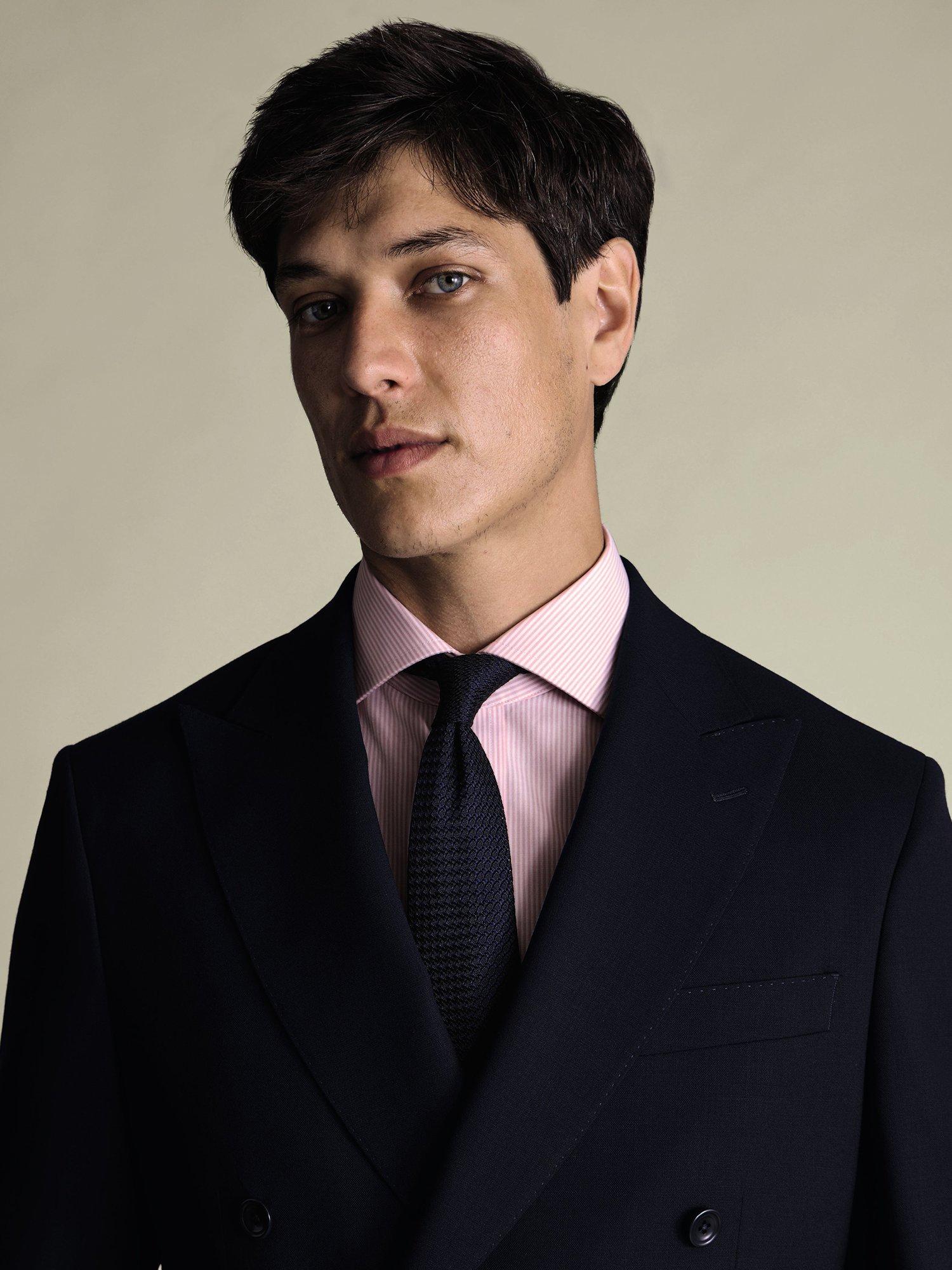 Product image 4 of 8, which shows Charles Tyrwhitt Stripe Cotton Shirt, Pink, 14.5