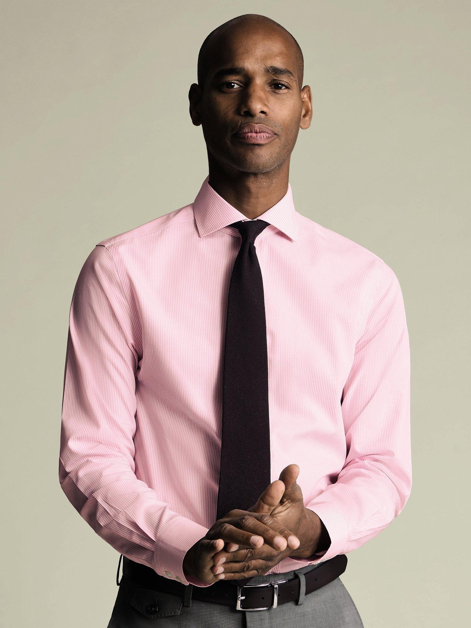 Product image 5 of 8, which shows Charles Tyrwhitt Stripe Cotton Shirt, Pink, 14.5