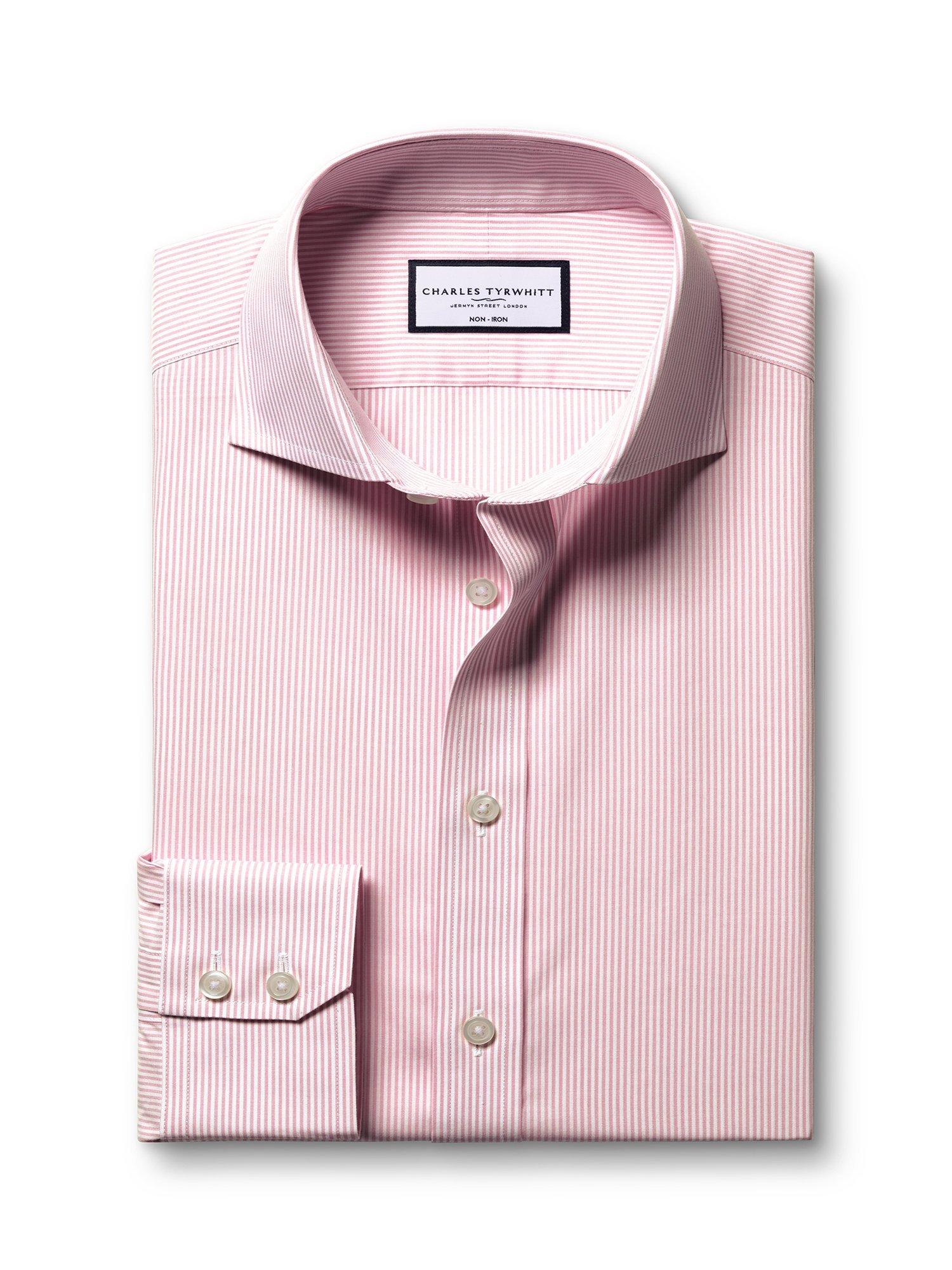 Product image 7 of 8, which shows Charles Tyrwhitt Stripe Cotton Shirt, Pink, 14.5