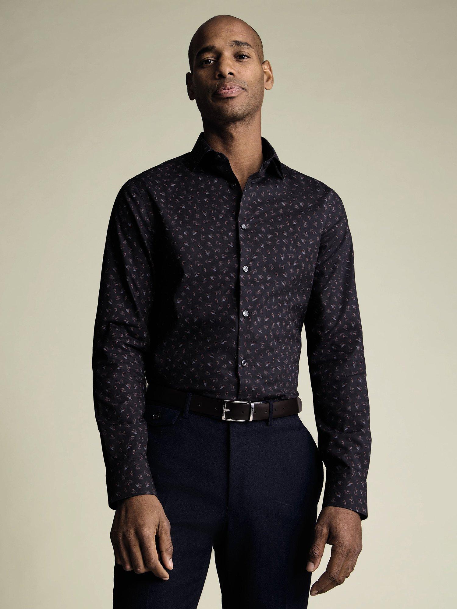 Product image 1 of 7, which shows Charles Tyrwhitt Printed Cotton Shirt, Charcoal Grey, 14.5