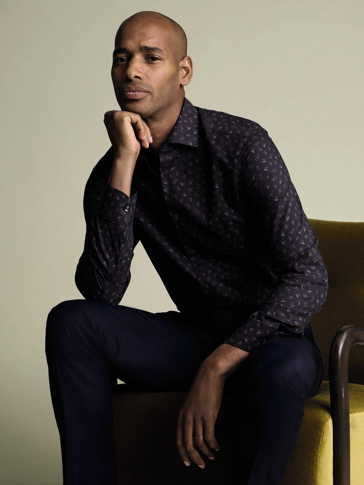 Product image 3 of 7, which shows Charles Tyrwhitt Printed Cotton Shirt, Charcoal Grey, 14.5