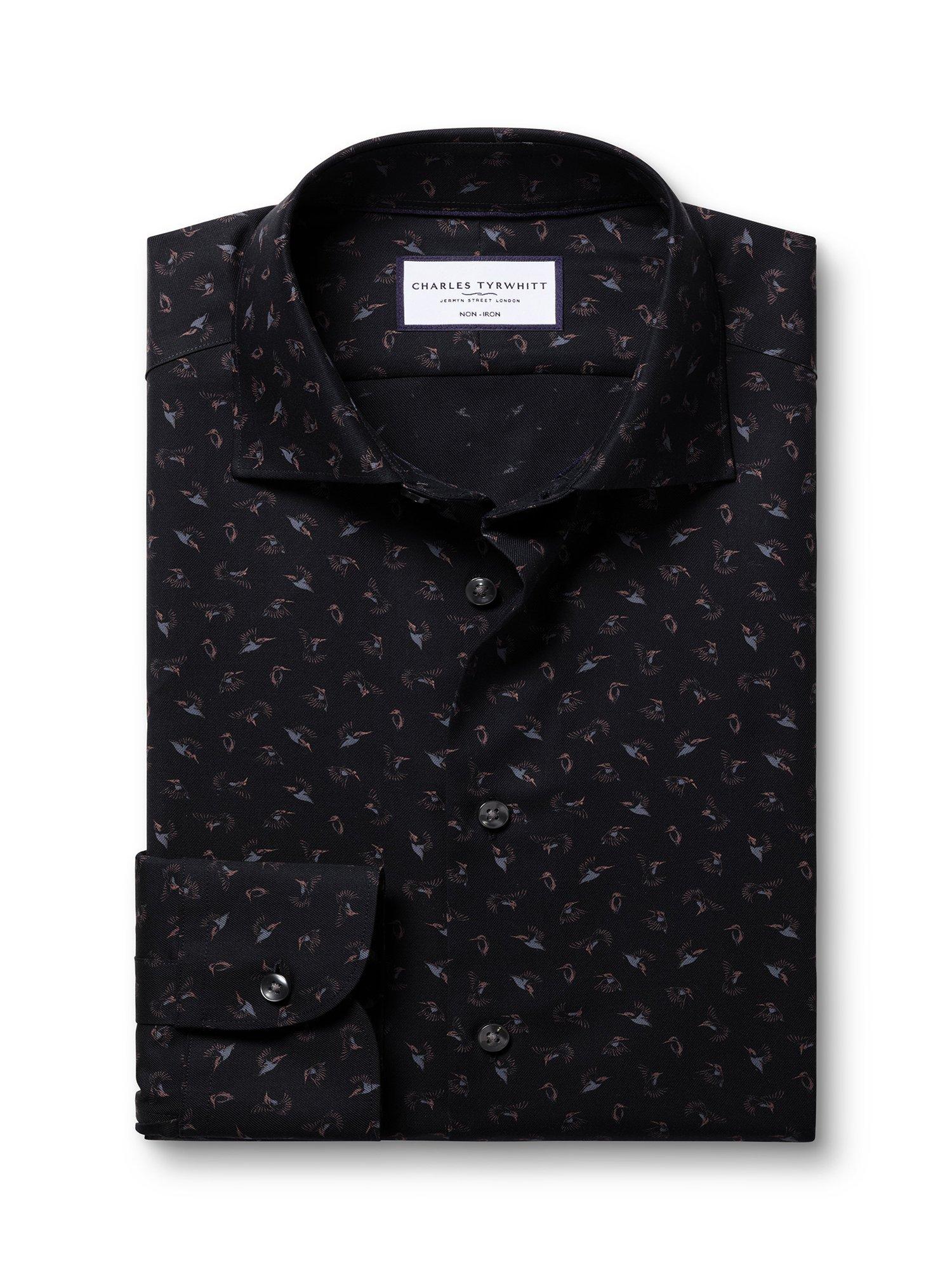 Product image 5 of 7, which shows Charles Tyrwhitt Printed Cotton Shirt, Charcoal Grey, 14.5