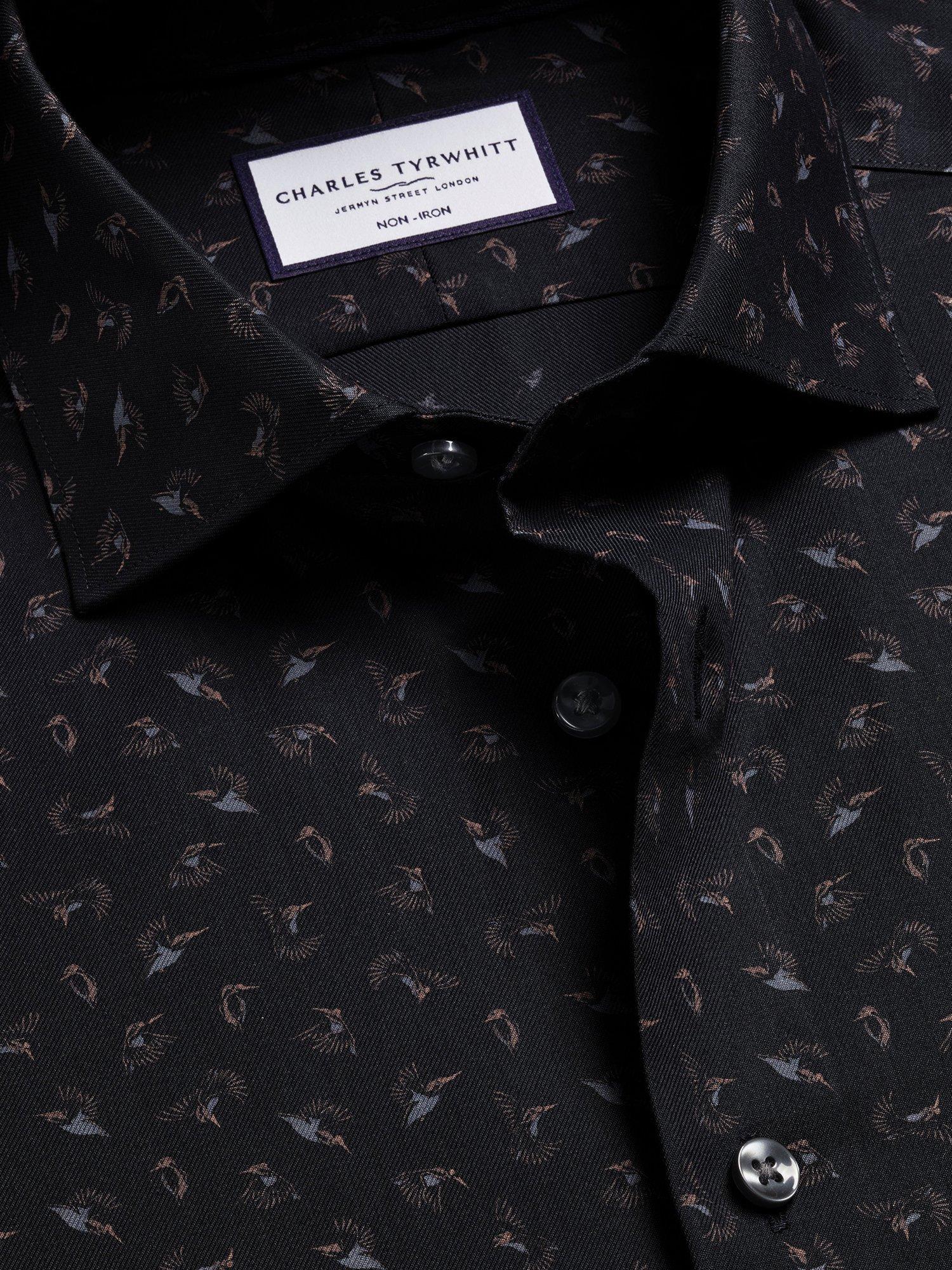 Product image 6 of 7, which shows Charles Tyrwhitt Printed Cotton Shirt, Charcoal Grey, 14.5