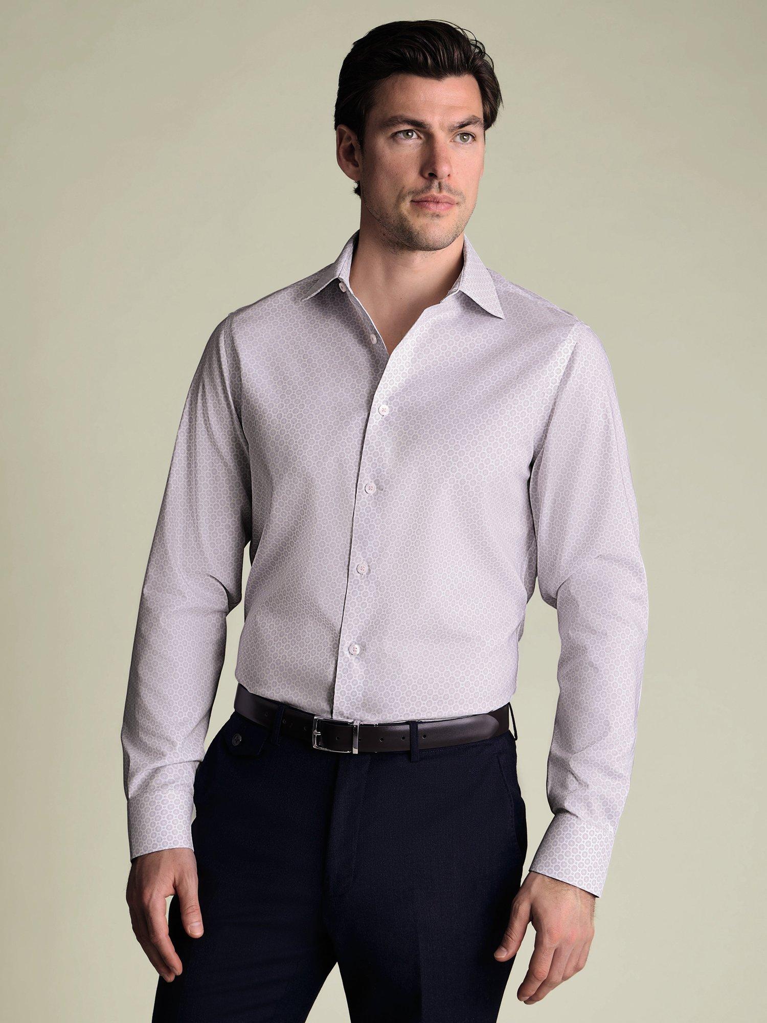 Product image 1 of 6, which shows Charles Tyrwhitt Printed Cotton Shirt, Lilac Purple, 14.5