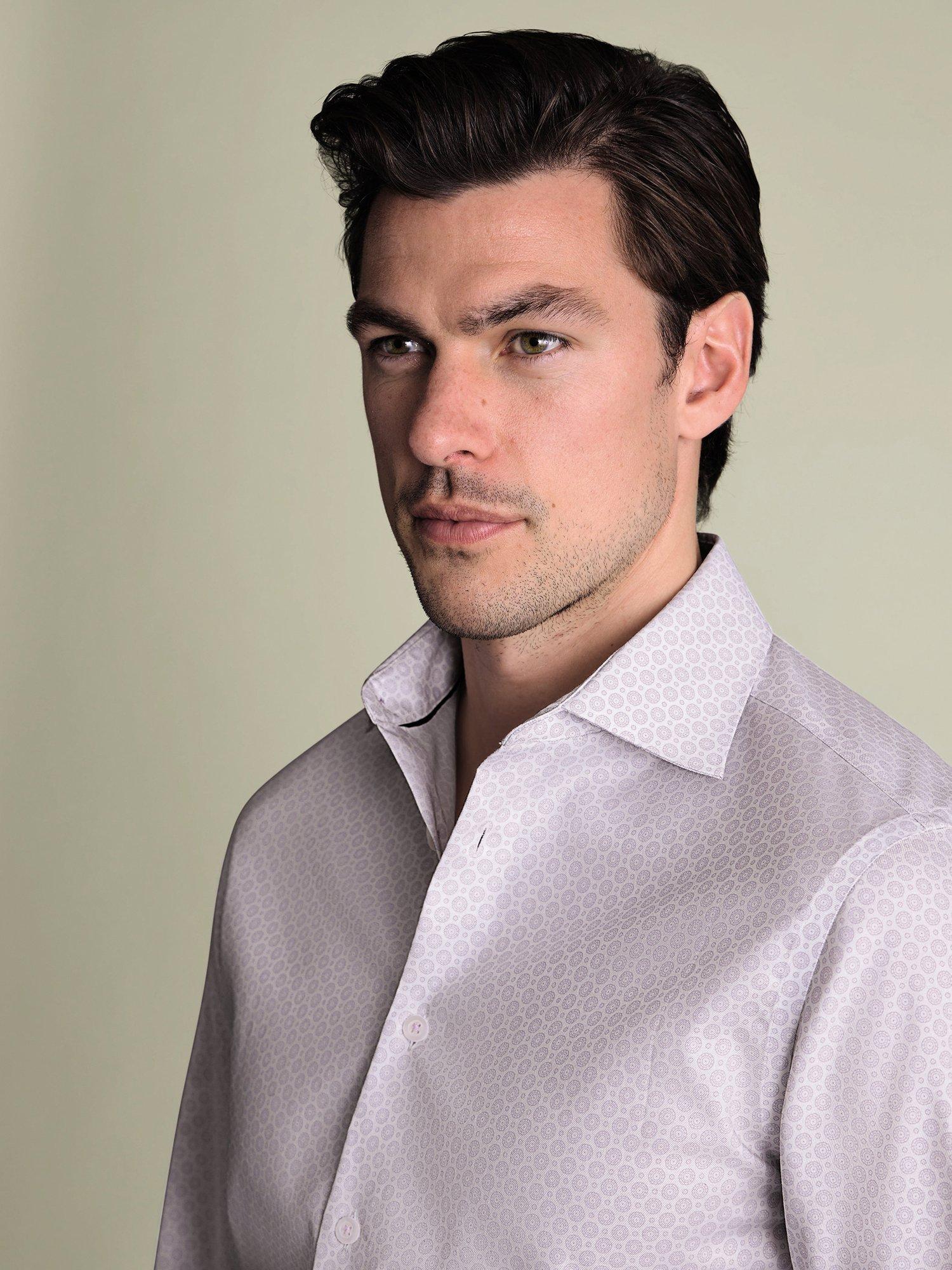 Product image 2 of 6, which shows Charles Tyrwhitt Printed Cotton Shirt, Lilac Purple, 14.5