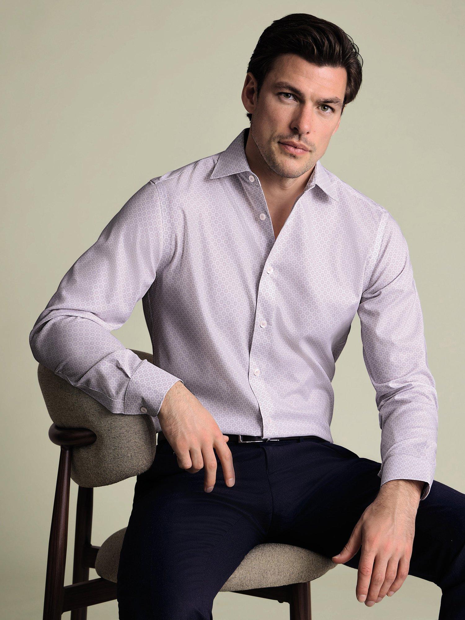 Product image 3 of 6, which shows Charles Tyrwhitt Printed Cotton Shirt, Lilac Purple, 14.5